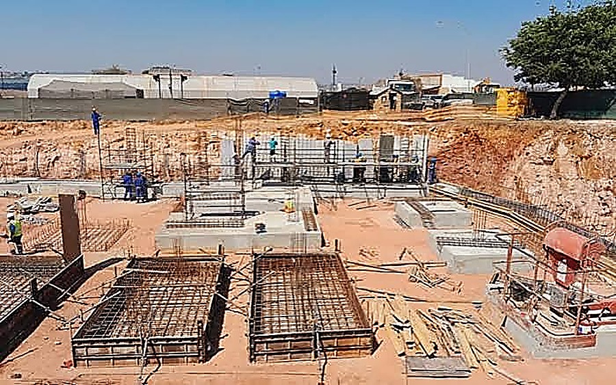 Foundation footings and formwork on a commercial building construction site